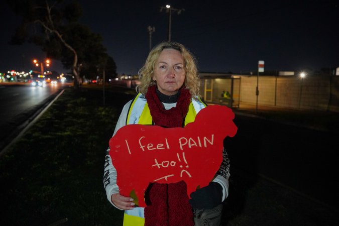 Animal rights activists at the Cedar Meats Vigil on 30 July 2025