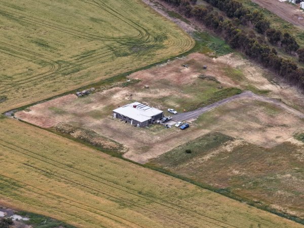 Drone flyover of broiler (meat) chicken farm