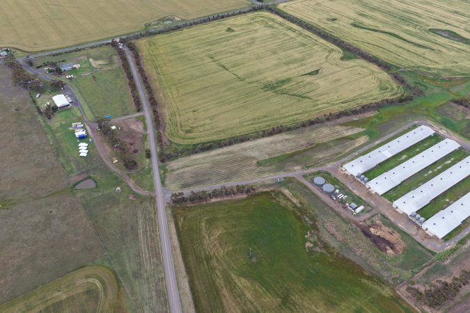 Drone flyover of broiler (meat) chicken farm