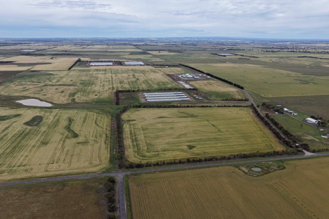 Drone flyover of broiler (meat) chicken farm