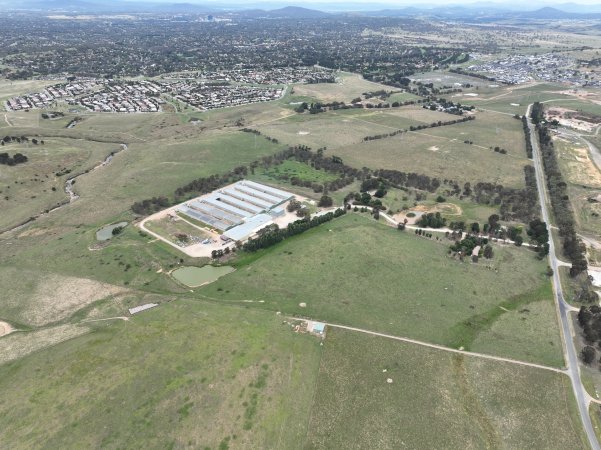 Drone flyover of egg farm