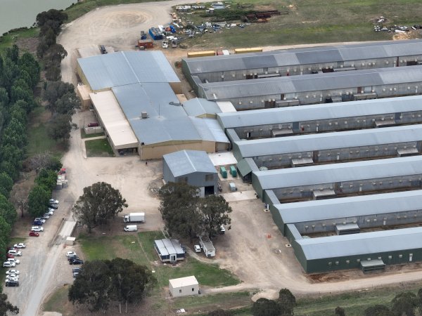 Drone flyover of egg farm