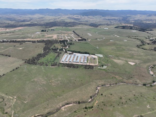 Drone flyover of egg farm