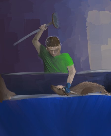 Artist rendition of goat slaughter at the Game Meats Company slaughterhouse