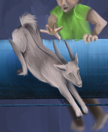 Artist rendition of goat slaughter at the Game Meats Company slaughterhouse