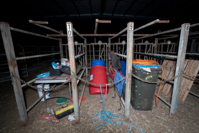 Empty stalls at a dairy farm