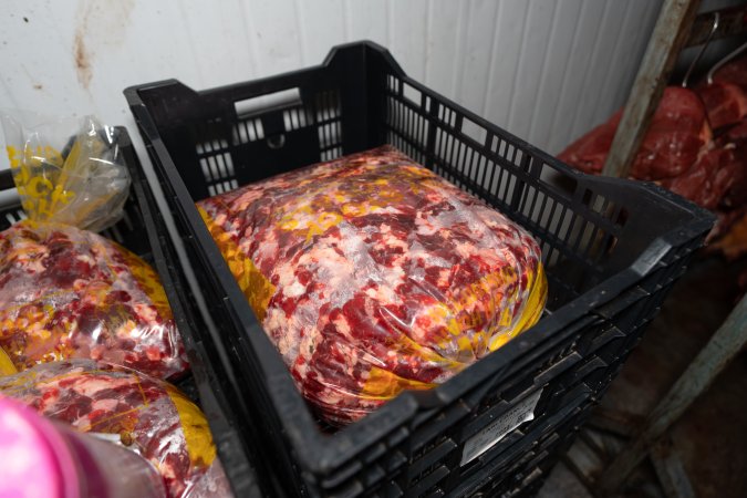 Crates of pet mince