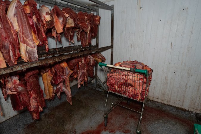 Hanging meat in chiller