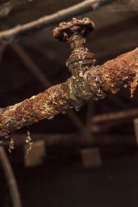 Rusted pipes in empty farrowing shed - After closure of farm - Captured at Wally's Piggery, Jeir NSW Australia.