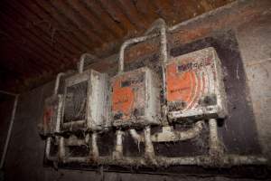 Temperature controls on shed wall - Australian pig farming - Captured at Wally's Piggery, Jeir NSW Australia.