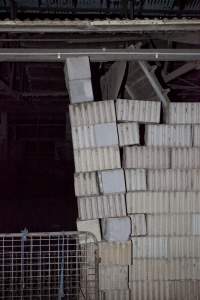 Crumbling wall of piggery shed structure - Australian pig farming - Captured at Wally's Piggery, Jeir NSW Australia.