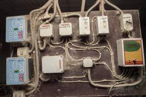 Control panel on wall of farrowing shed - Australian pig farming - Captured at Lansdowne Piggery, Kikiamah NSW Australia.