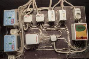 Control panel on wall of farrowing shed - Australian pig farming - Captured at Lansdowne Piggery, Kikiamah NSW Australia.