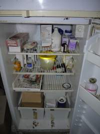 Fridge of injections, medications for pigs - Australian pig farming - Captured at Allain's Piggery, Blakney Creek NSW Australia.