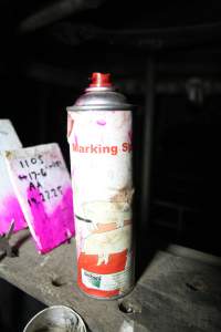 Pig marking spray can - Australian pig farming - Captured at Brentwood Piggery, Kaimkillenbun QLD Australia.