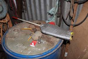 Paddle for smacking pigs - Australian pig farming - Captured at Springview Piggery, Gooloogong NSW Australia.