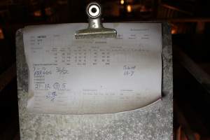 Farrowing record - Australian pig farming - Captured at St Arnaud Piggery Units 2 & 3, Saint Arnaud VIC Australia.
