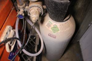 Carbon dioxide gassing box - Portable gas chamber for killing sick or runt piglets - Captured at Yelmah Piggery, Magdala SA Australia.