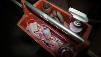 Piglet mutilation and marking tools - Australian pig farming - Captured at Toolleen Piggery, Knowsley VIC Australia.