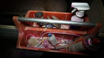 Piglet mutilation and marking tools - Australian pig farming - Captured at Toolleen Breeder, Knowsley VIC Australia.