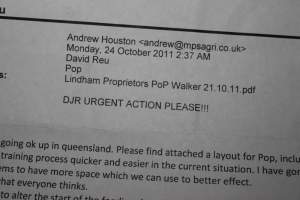 Printed email identifying Lindham Piggery - Australian pig farming - Captured at Lindham Piggery, Wild Horse Plains SA Australia.