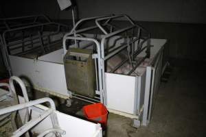 Farrowing crates - Roseworthy Piggery is a research facility belonging to the University of Adelaideâ€™s Roseworthy Campus. - Captured at Roseworthy Piggery, Wasleys SA Australia.