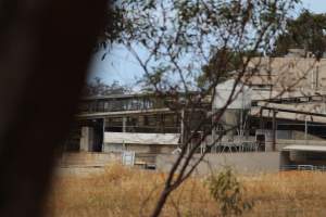 Holding pens - Corowa Slaughterhouse from public road, daytime - Captured at Corowa Slaughterhouse, Redlands NSW Australia.