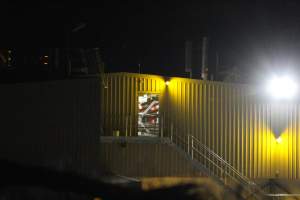 Corowa slaughterhouse outside at night - Door to maintenance ceiling - Captured at Corowa Slaughterhouse, Redlands NSW Australia.