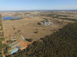 Drone flyover of Corowa Slaughterhouse and Piggery - Captured at Corowa Slaughterhouse, Redlands NSW Australia.