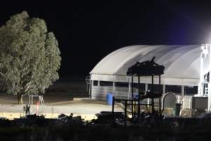 Big River Pork slaughterhouse at night - Captured at Big River Pork Abattoir, Brinkley SA Australia.