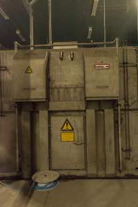 New killing/processing building containing giant gas chamber - Under construction at time of photos (2015). Gondolas much larger to gas many more pigs at once. Side of chamber opens, wall closes in to push pigs into gondola. - Captured at Diamond Valley Pork, Laverton North VIC Australia.