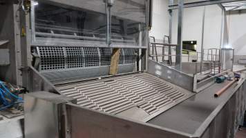 New killing/processing building containing giant gas chamber - Under construction at time of photos (2015). Gondolas much larger to gas many more pigs at once. Side of chamber opens, wall closes in to push pigs into gondola. - Captured at Diamond Valley Pork, Laverton North VIC Australia.