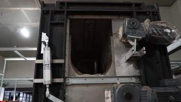 Unknown machinery in new kill room - New killing/processing building containing giant gas chamber. Under construction at time of photos (2015). Gondolas much larger to gas many more pigs at once. Side of chamber opens, wall closes in to push pigs into gondola. - Captured at Diamond Valley Pork, Laverton North VIC Australia.