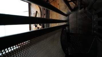 Gondola inside gas chamber for pigs - Butina carbon dioxide gas chamber for 'controlled atmosphere killing' of pigs - Captured at Benalla Abattoir, Benalla VIC Australia.