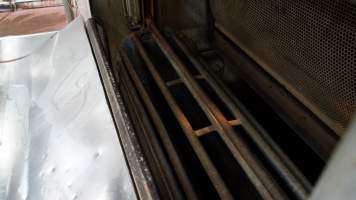 Gondola inside gas chamber for pigs - Butina carbon dioxide gas chamber for 'controlled atmosphere killing' of pigs - Captured at Benalla Abattoir, Benalla VIC Australia.