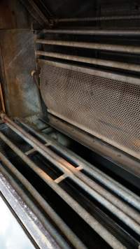 Gondola inside gas chamber for pigs - Butina carbon dioxide gas chamber for 'controlled atmosphere killing' of pigs - Captured at Benalla Abattoir, Benalla VIC Australia.