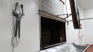 Table where pigs are tipped out from gas chamber - Then killed and hoisted. CA Sinclair slaughterhouse at Benalla VIC - Captured at Benalla Abattoir, Benalla VIC Australia.