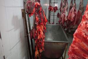 Carcasses in slaughterhouse chiller room - Gretna Quality Meats, Tasmania - Captured at Gretna Meatworks, Rosegarland TAS Australia.