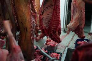 Carcasses in slaughterhouse chiller room - Gretna Quality Meats, Tasmania - Captured at Gretna Meatworks, Rosegarland TAS Australia.