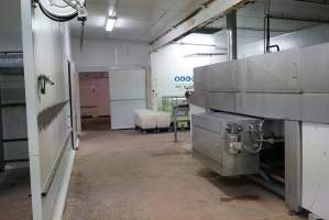 Side of tray cleaning machine - Cleans empty trays after chicks dumped out - Captured at SBA Hatchery, Bagshot VIC Australia.