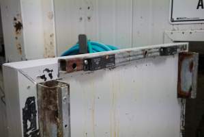 Magnetic alarms on macerator door - Disables macerator if door opened during operation - Captured at SBA Hatchery, Bagshot VIC Australia.