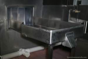 Offal Chute - This is an 'offal' chute. 'Offal' is the entrails and internal organs of an animal and all 'waste' parts of the body of animals. During the 'processing' of an animal, bits and pieces that do not make the desired cuts of 'meat' are thrown into these shoots to be collected in a large bin.
Witness #1