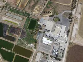 Aerial drone view of slaughterhouse - Captured at Bordertown Processing Plant, Bordertown SA Australia.