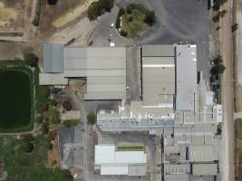 Aerial drone view of slaughterhouse - Captured at Bordertown Processing Plant, Bordertown SA Australia.