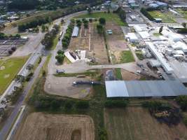 Aerial drone view of slaughterhouse - Captured at Hardwick Meatworks Abattoir, Kyneton VIC Australia.