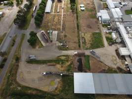 Aerial drone view of slaughterhouse - Captured at Hardwick Meatworks Abattoir, Kyneton VIC Australia.