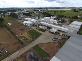 Aerial drone view of slaughterhouse - Captured at Hardwick Meatworks Abattoir, Kyneton VIC Australia.