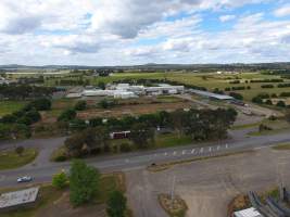 Aerial drone view of slaughterhouse - Captured at Hardwick Meatworks Abattoir, Kyneton VIC Australia.