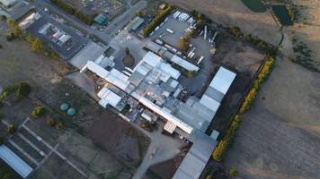 Aerial drone view of slaughterhouse - Captured at Hardwick Meatworks Abattoir, Kyneton VIC Australia.