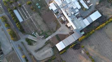 Aerial drone view of slaughterhouse - Captured at Hardwick Meatworks Abattoir, Kyneton VIC Australia.